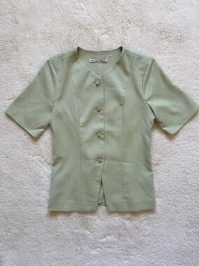 Abercrombie & Fitch Sage Green Button-Front Short Sleeve Top XS